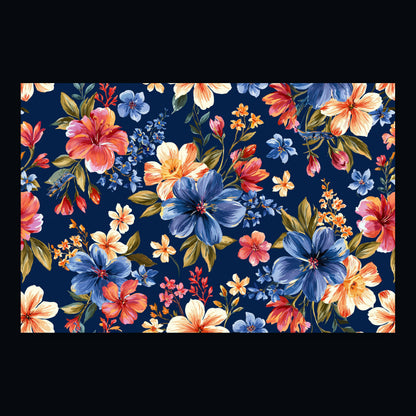 Bold Floral Pattern on Navy flat lay
