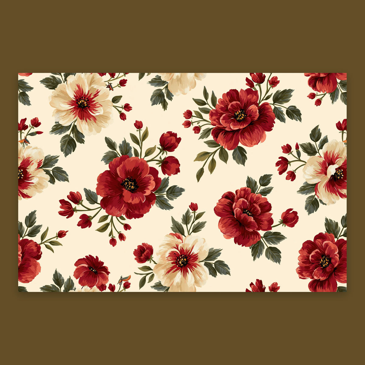 Red and Cream Rose Pattern flat lay