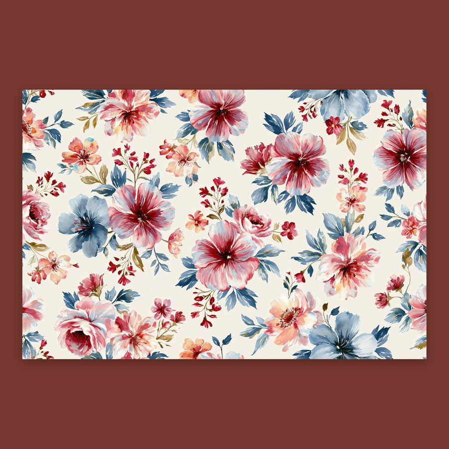Pink and Blue Floral Pattern – Watercolor Floral Wall Art