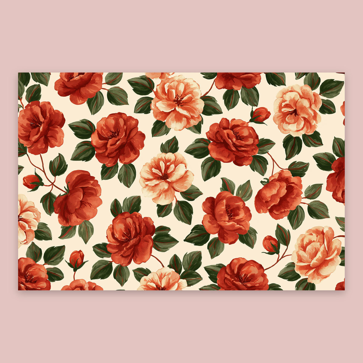 Rust Rose Pattern on Cream flat lay