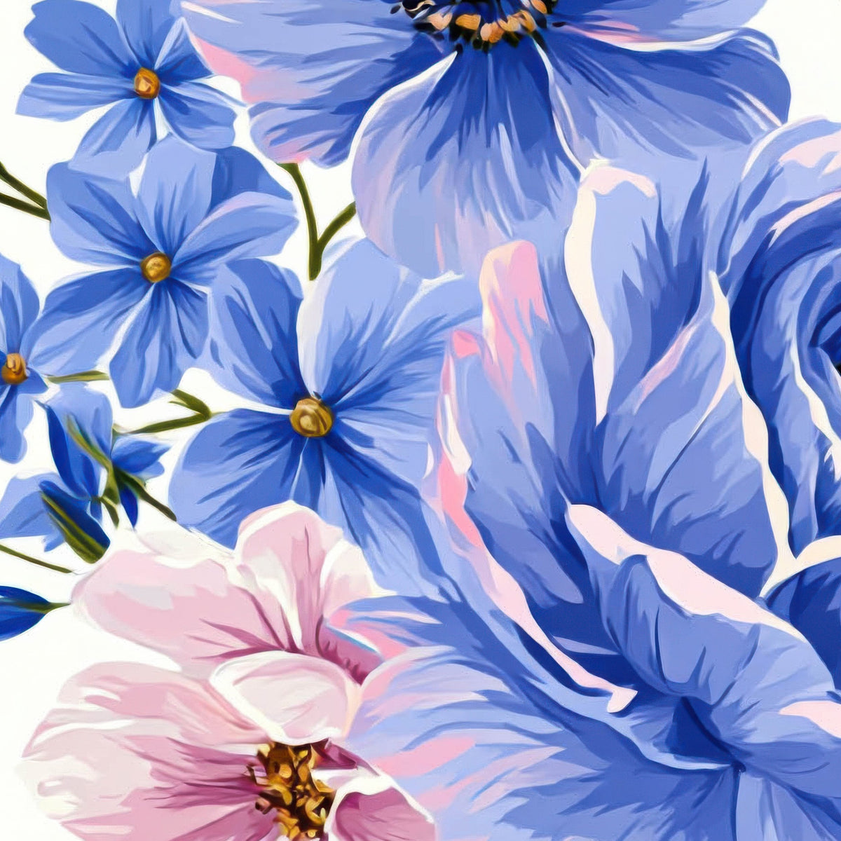Blue and Pink Rose Pattern close-up detail