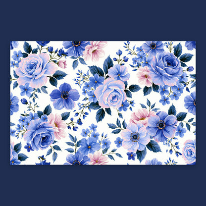 Blue and Pink Rose Pattern flat lay