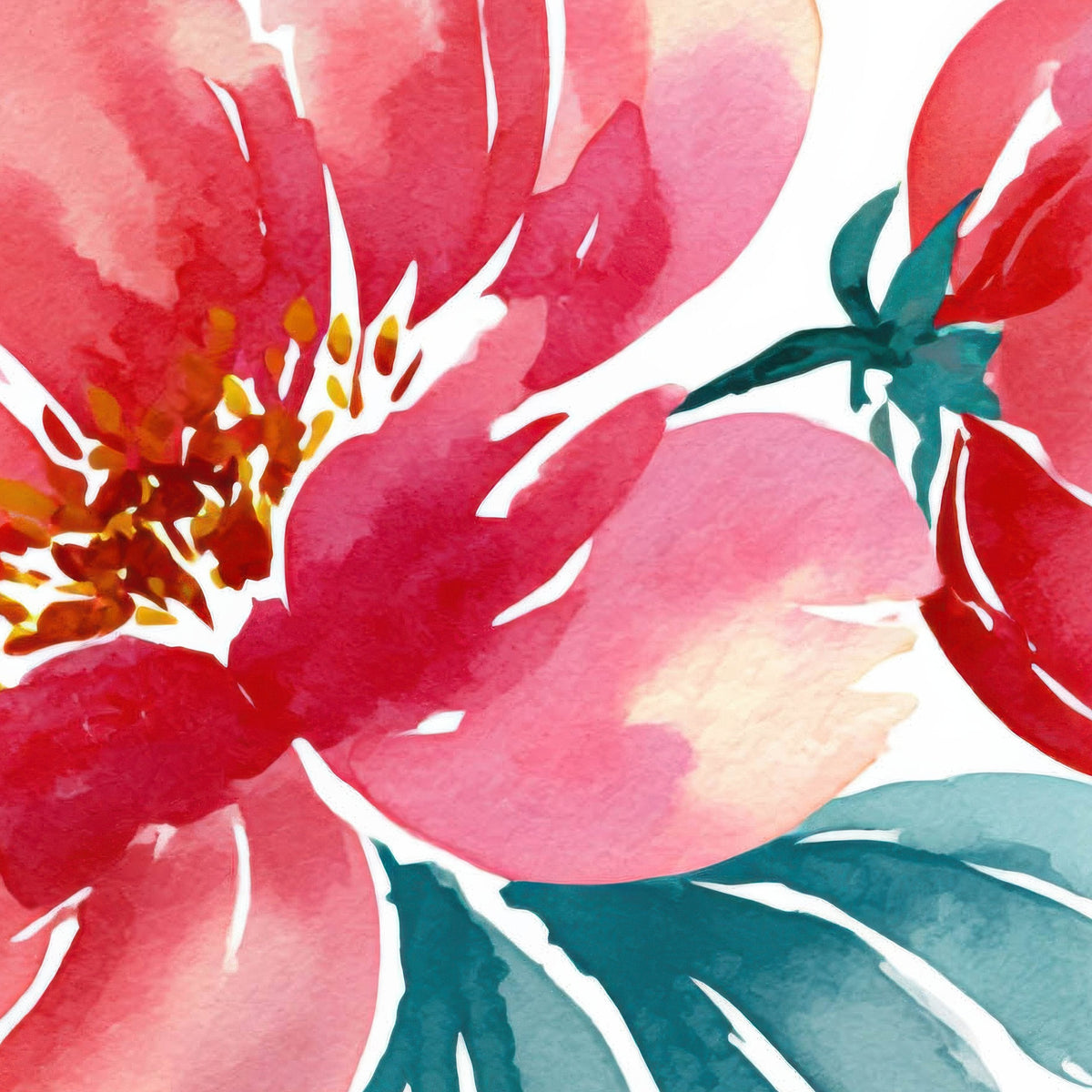 Pink and Teal Floral Pattern – Watercolor Floral Wall Art
