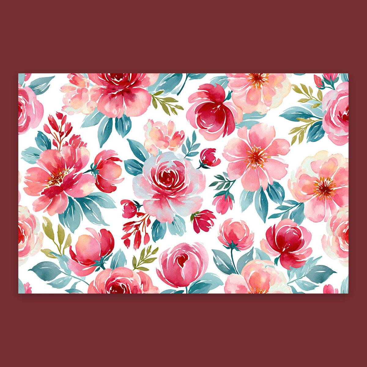 Pink and Teal Floral Pattern flat lay