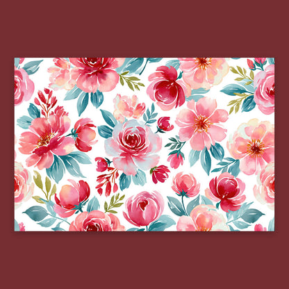 Pink and Teal Floral Pattern flat lay