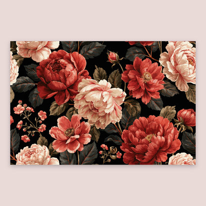 Dark Peony Pattern on Black flat lay