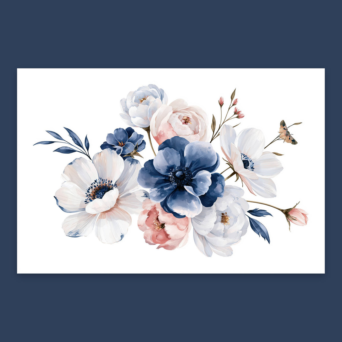 Blue Anemone Bouquet – Watercolor Floral Wall Art