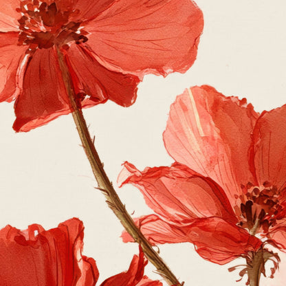 Minimalist Red Flowers on Cream close-up detail