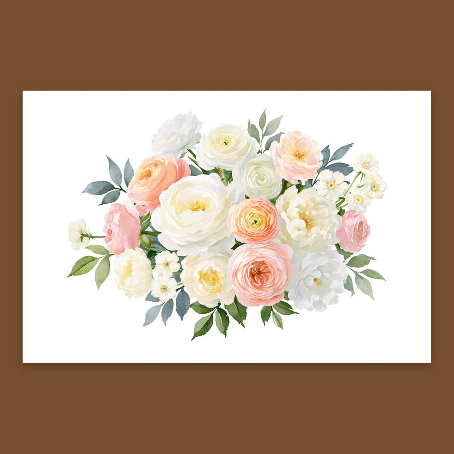 Cream and Peach Rose Bouquet – Watercolor Floral Wall Art