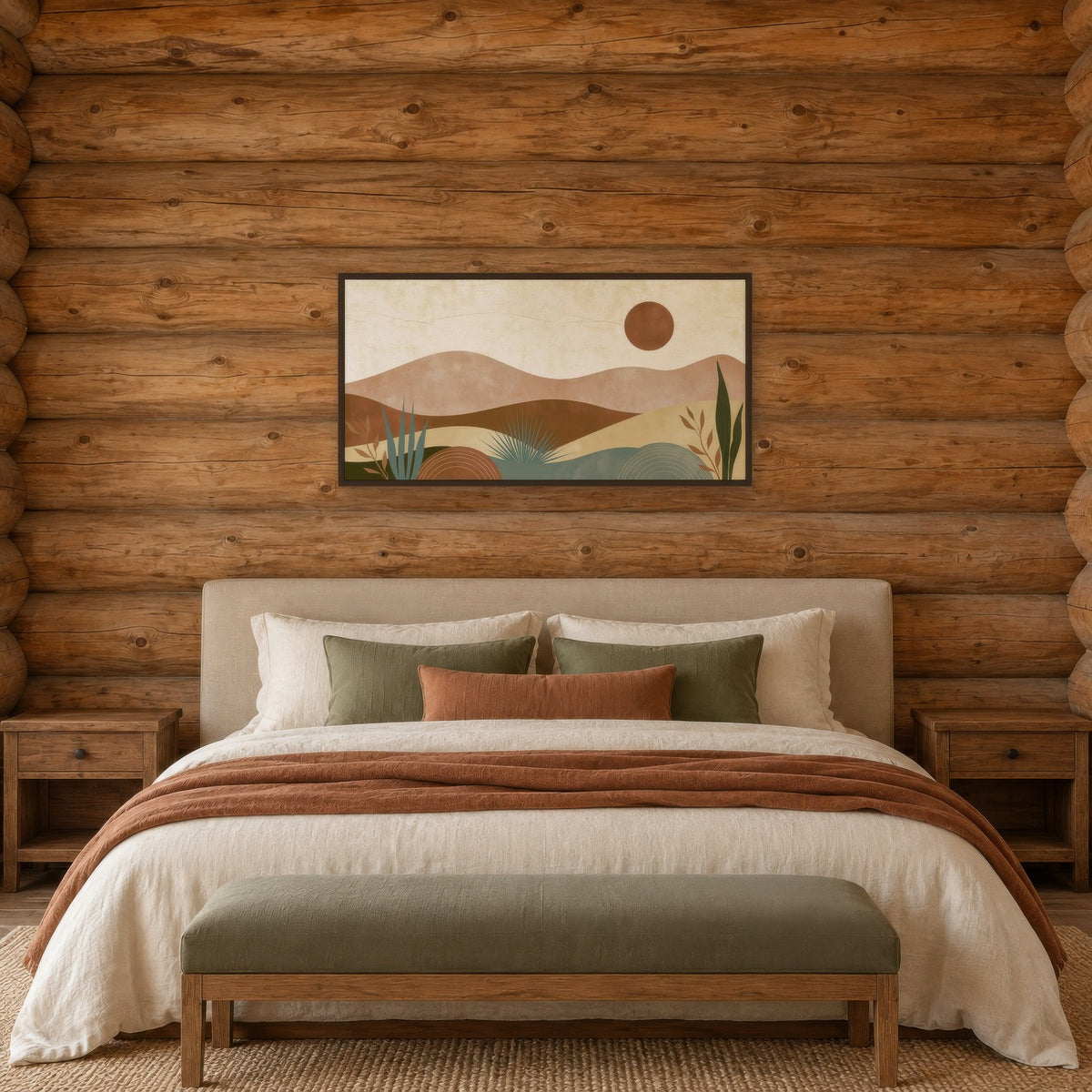 Desert Hills in Warm Light landscape wall art in a bedroom