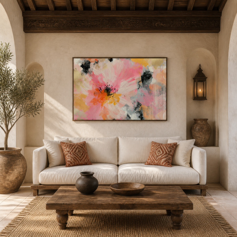 Pink and Gold Abstract Bloom – Boho Wall Art