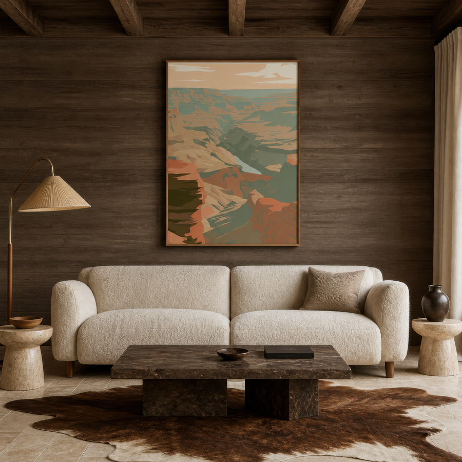Layered Canyon Ridges Retro Poster – Landscape Wall Art