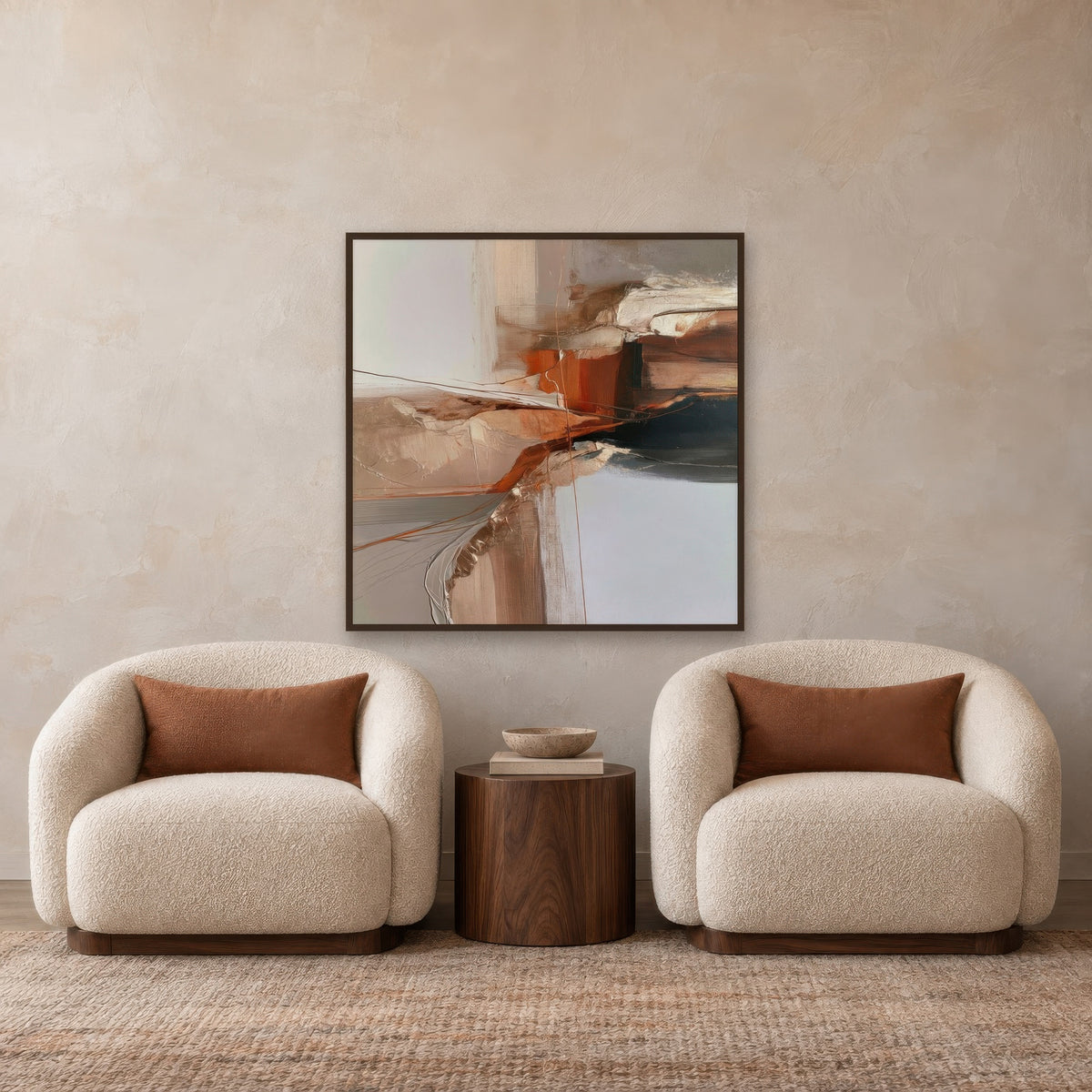 Diagonal Ridge in Rust and Slate earthy abstract wall art in a den