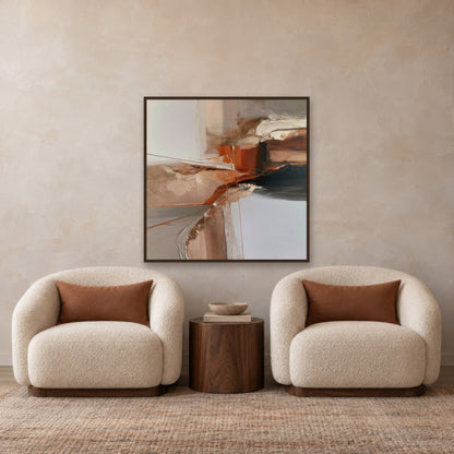 Diagonal Ridge in Rust and Slate earthy abstract wall art in a den