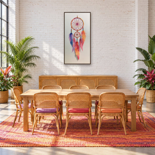 Sunset Dreamcatcher boho wall art in a dining room