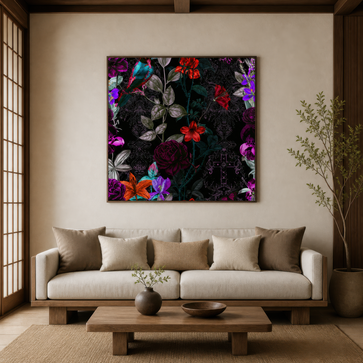 Vivid Dark Floral Illustration – Vamp Romantic Wall Art