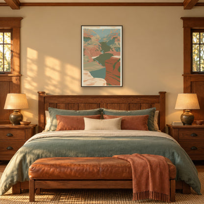 Canyon Rim Ledge Retro Poster landscape wall art in a bedroom