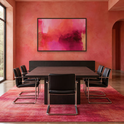 Magenta and Burgundy Cloud Abstract wall art in a dining room