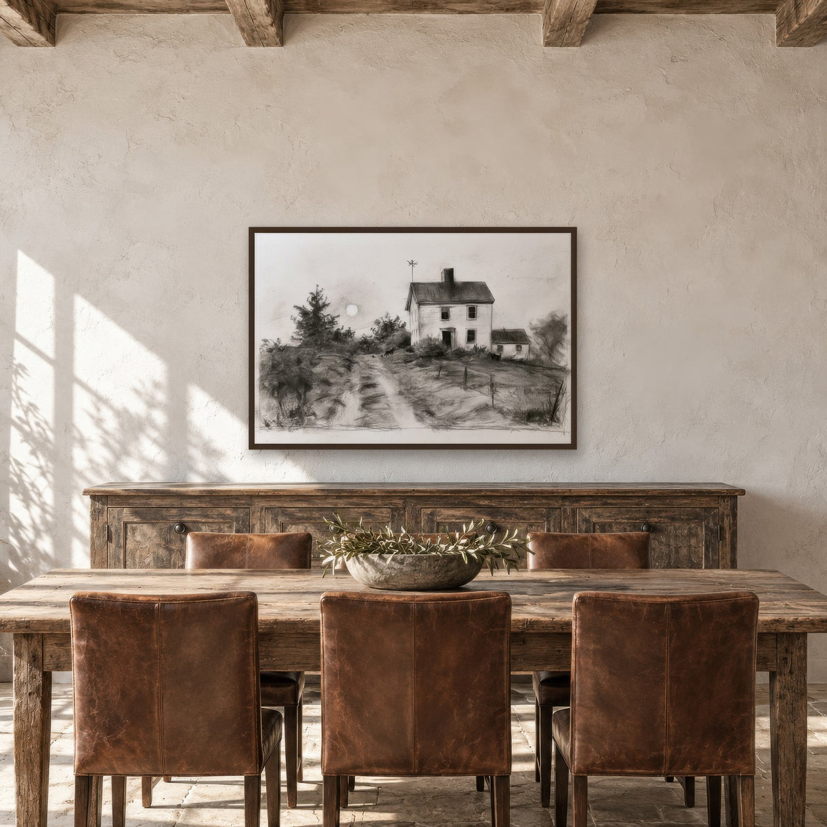 Dusty Country Road farmhouse wall art in a dining room