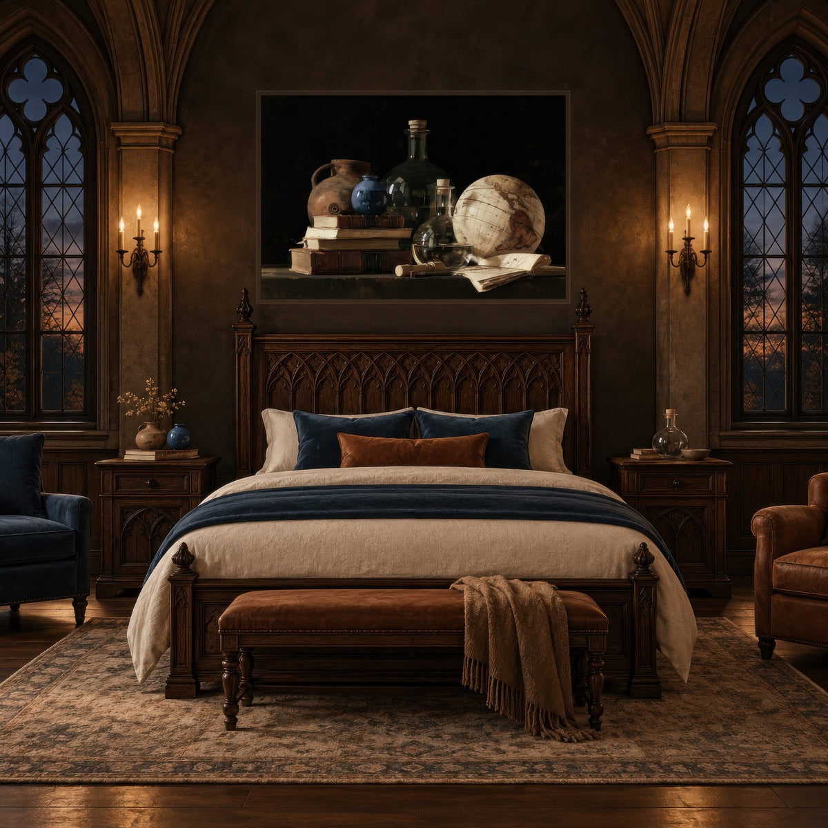 Midnight Manuscript dark academia wall art in a bedroom