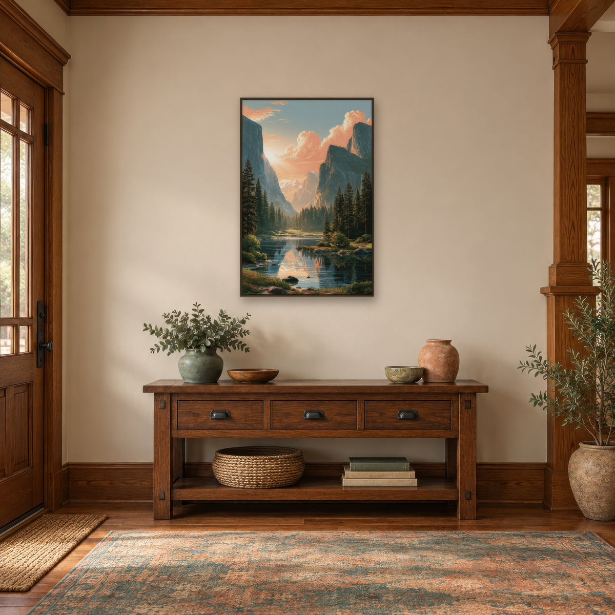 Yosemite Valley at Sunrise national park wall art in an entryway