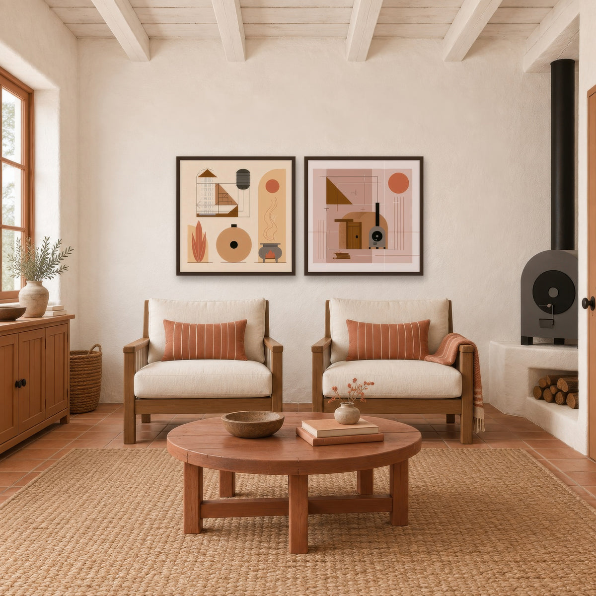 Pastel Geometric Study cottagecore wall art in a den