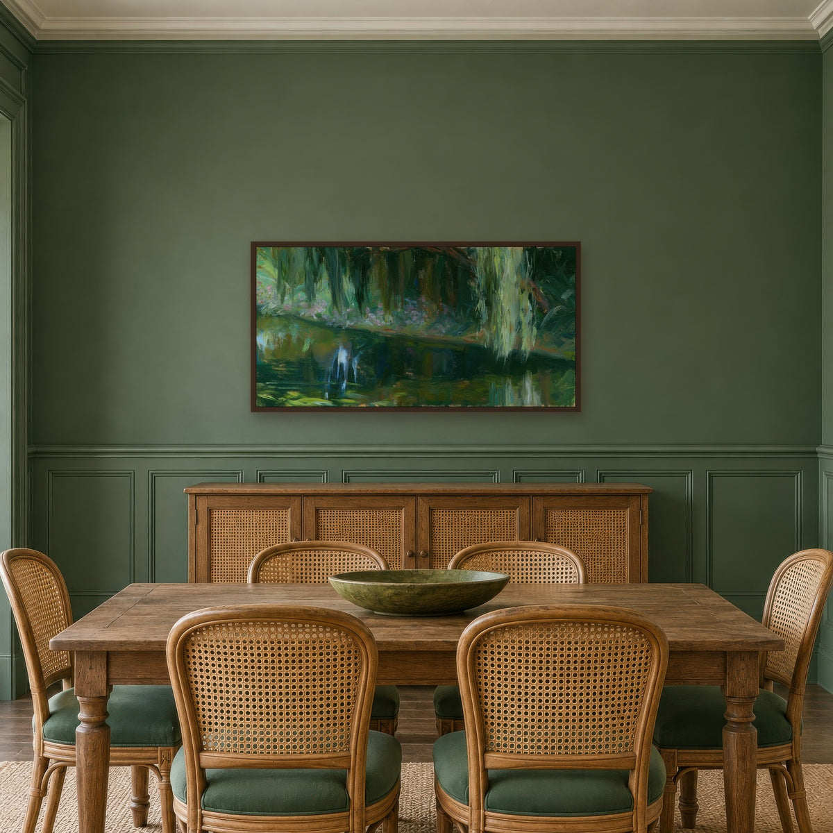 Shaded Willow Pond in Deep Green – Impressionist Wall Art