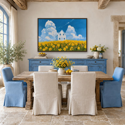 Daffodil Field Cottage cottagecore wall art in a dining room