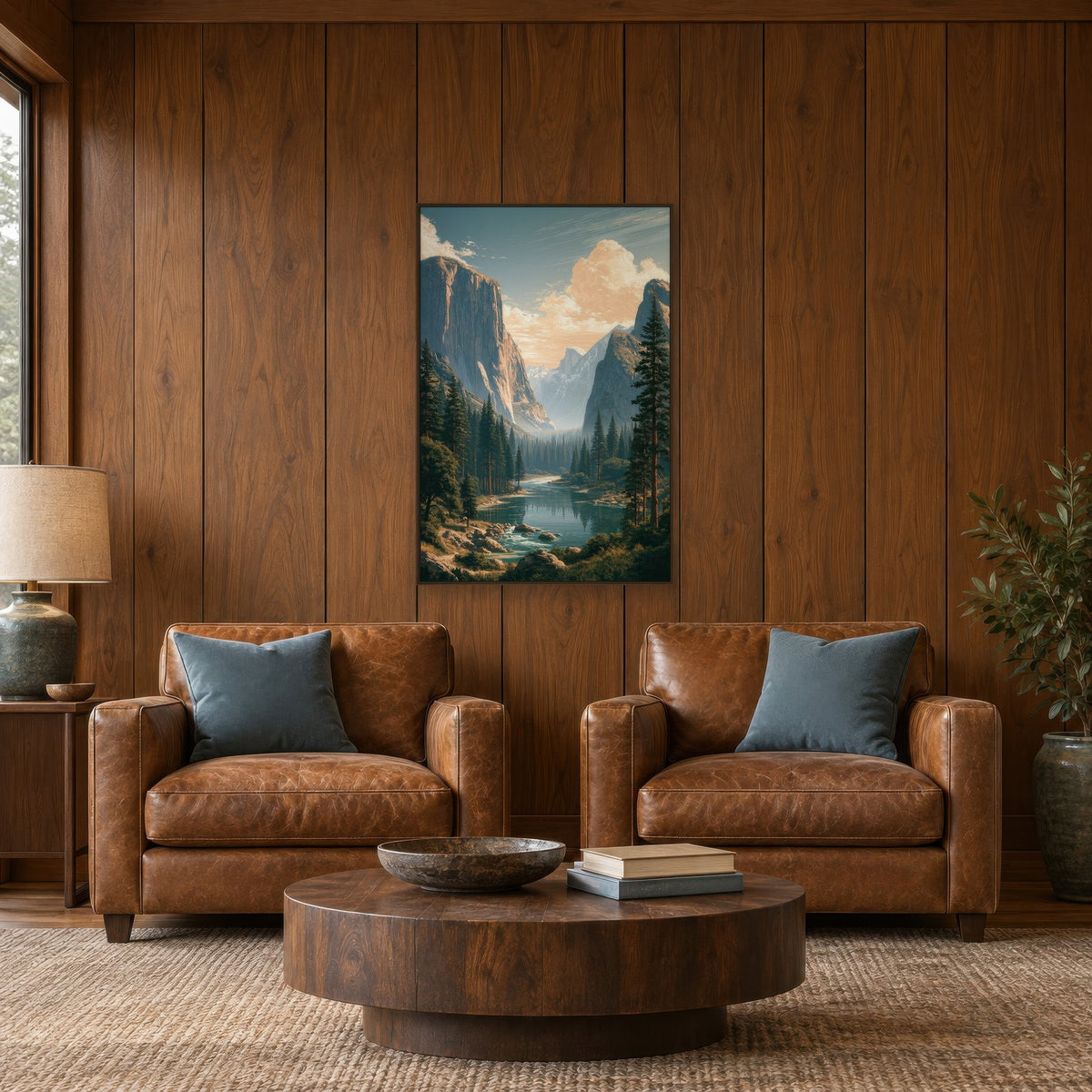 Yosemite Valley River national park wall art in a den