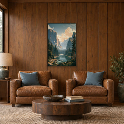 Yosemite Valley River national park wall art in a den