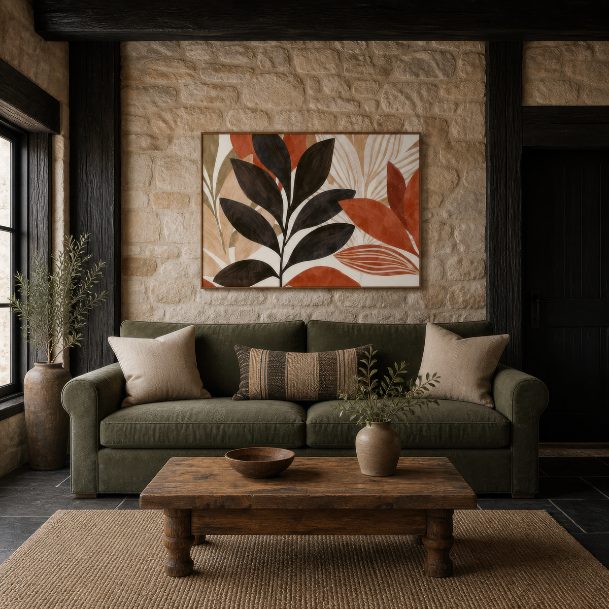Botanical Study in Charcoal and Rust – Boho Wall Art