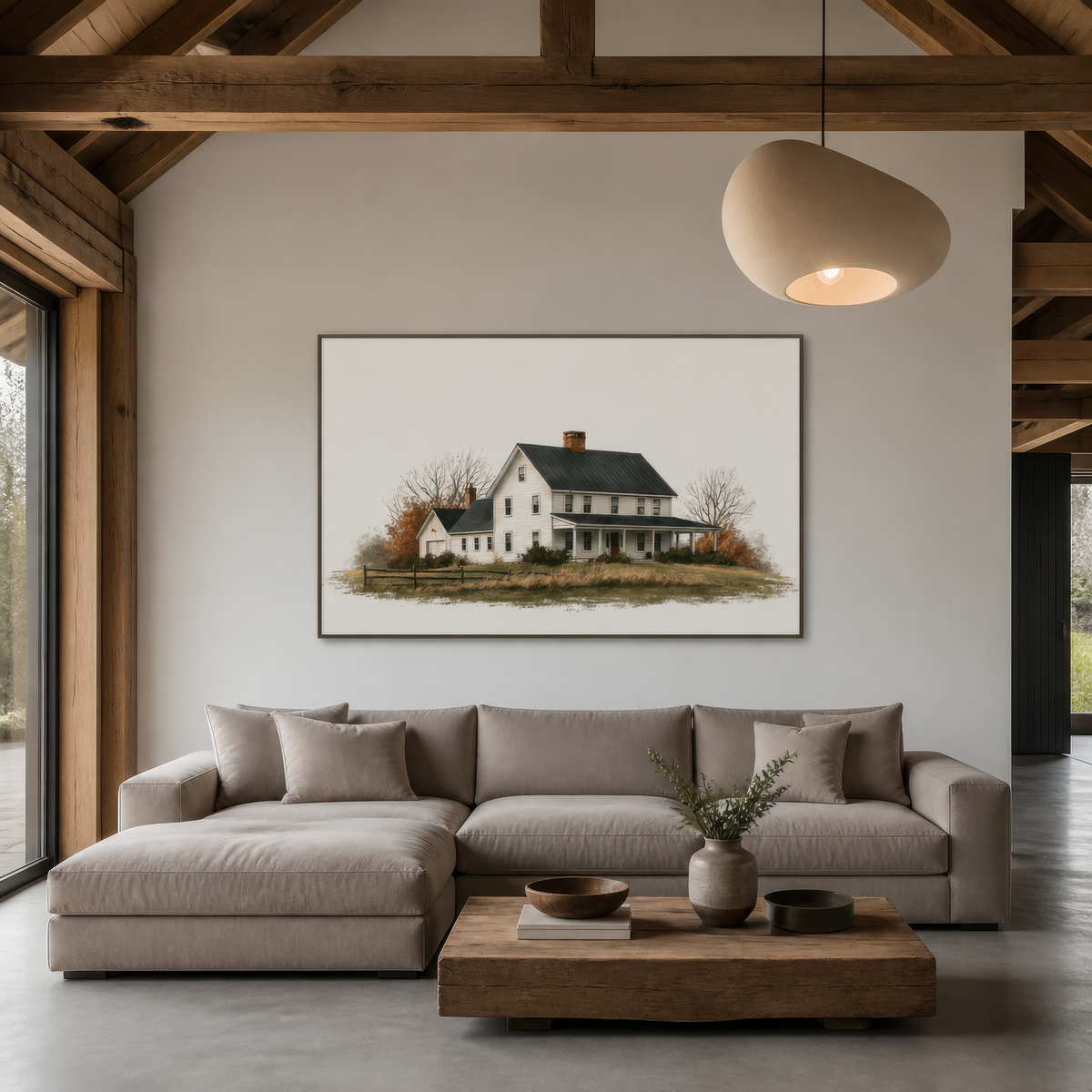 Autumn Farmhouse Illustration – Farmhouse Wall Art