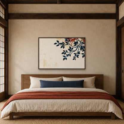 Branch with Berries Illustration japandi wall art in a bedroom