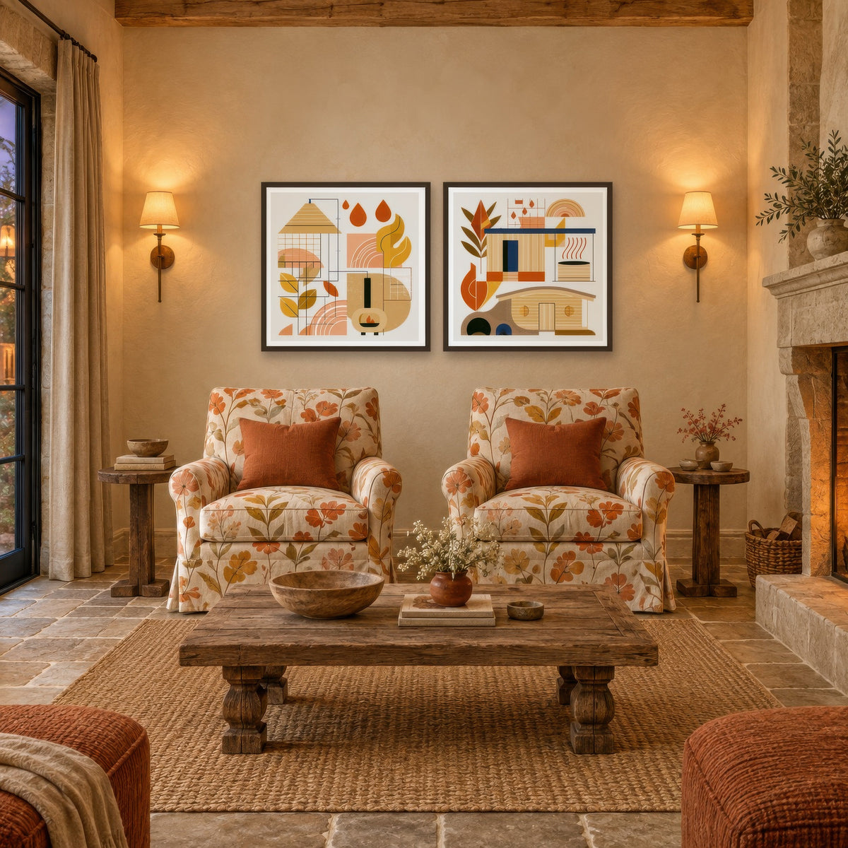 Autumn Geometric Study cottagecore wall art in a den