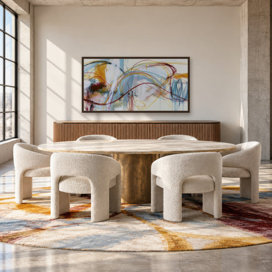 Long Burgundy Wave Abstract wall art in a dining room