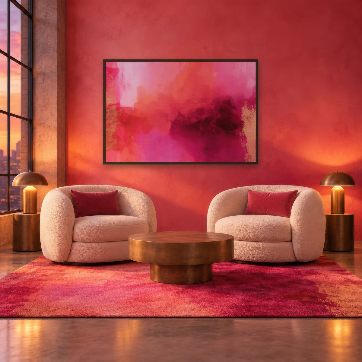 Magenta and Burgundy Cloud Abstract wall art in a den