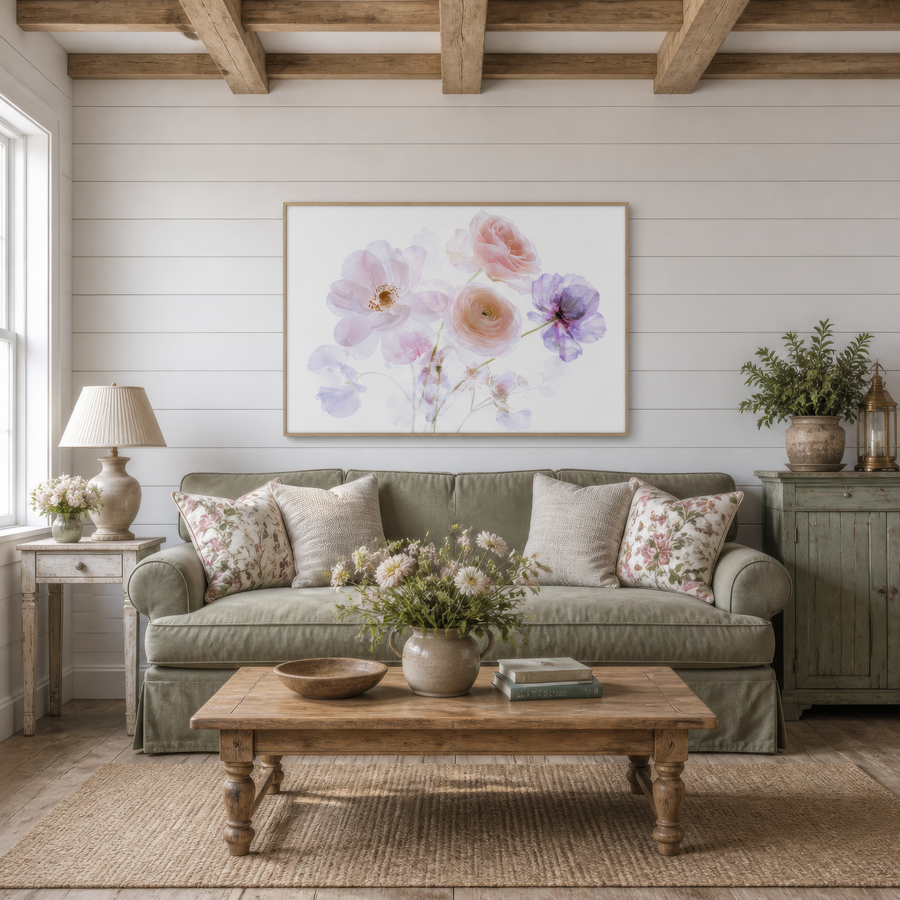 Pink and Lavender Bouquet – Watercolor Floral Wall Art