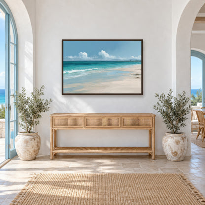 Tranquil Turquoise Shore coastal wall art in an entryway