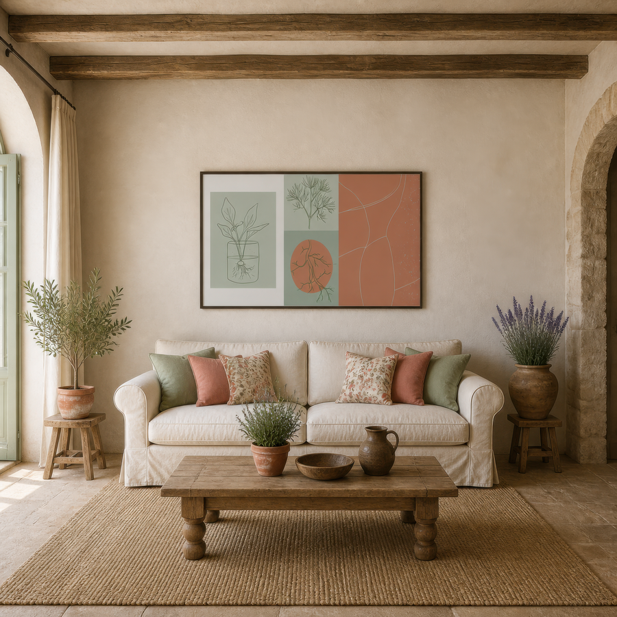Sage and Clay Botanical Panel – Japandi Wall Art