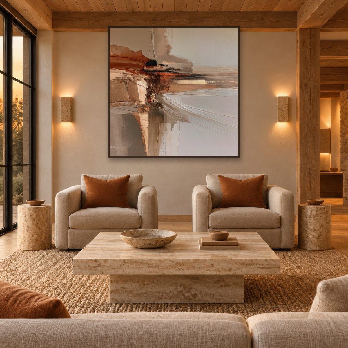 Warm Loam earthy abstract wall art in a den