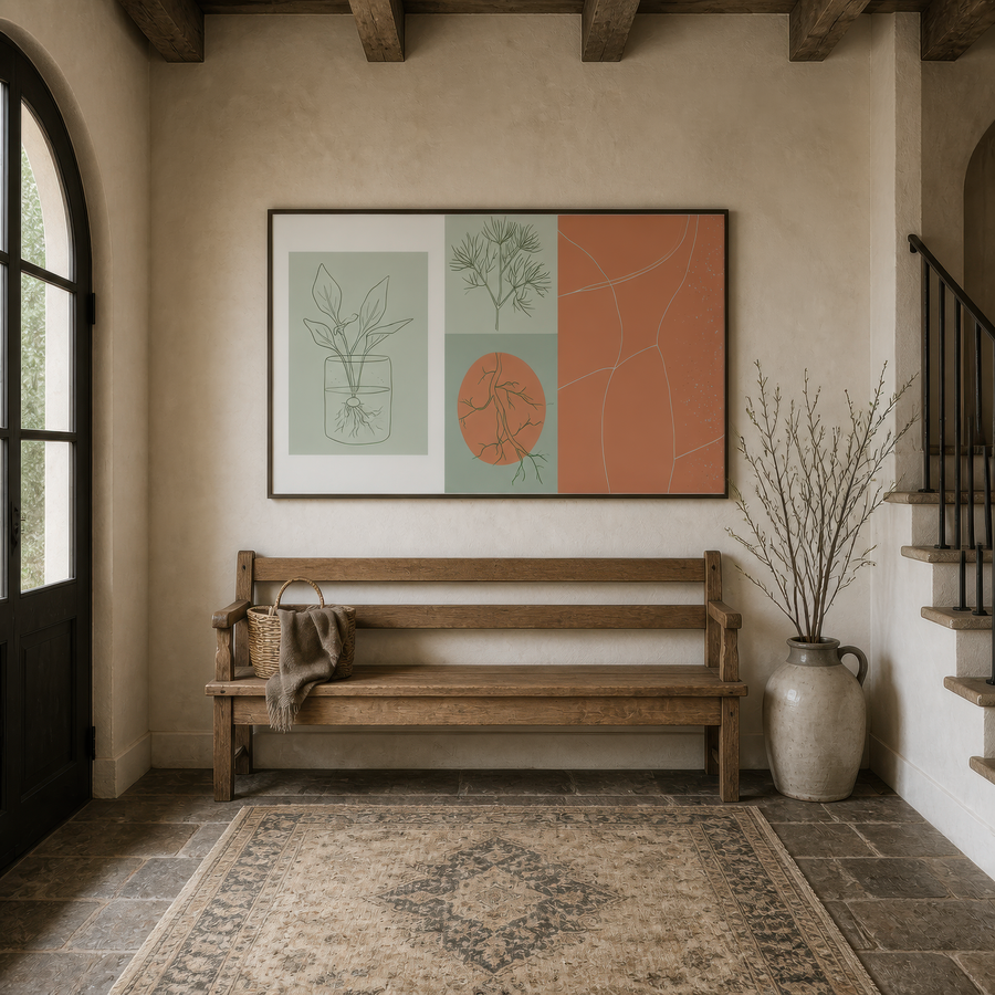 Sage and Clay Botanical Panel – Japandi Wall Art