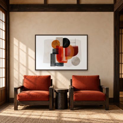 Bold Shapes in Terracotta japandi wall art in a den