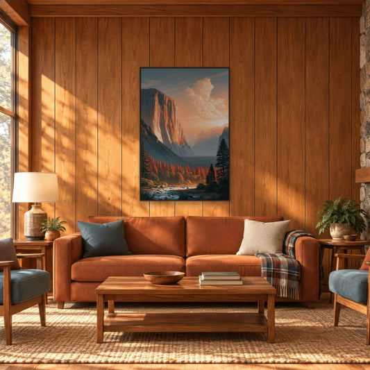 El Capitan at Sunset national park wall art in a living room