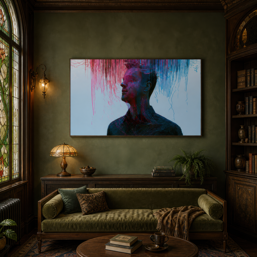 Color Drip Profile in Pink and Teal – Abstract Portrait Wall Art