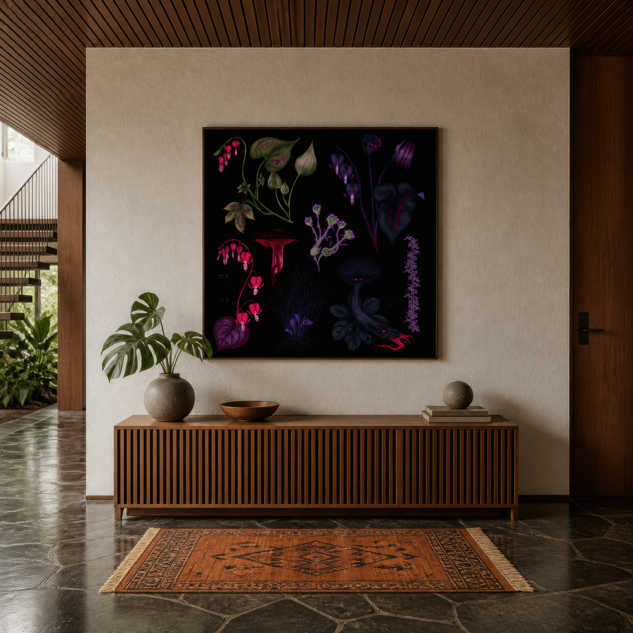 Dark Bleeding Heart Botanical Illustration – Vamp Romantic Wall Art