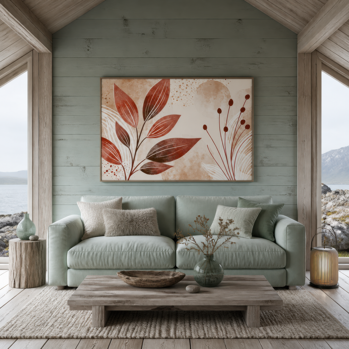 Terracotta Leaves and Berries – Boho Wall Art