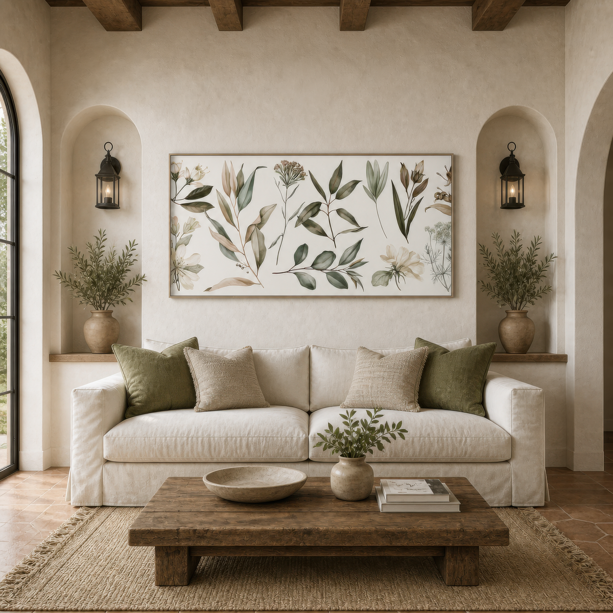 Sage Green Botanical Sprig Print wall art print, alternate room view