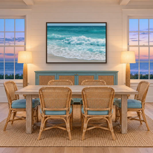 Turquoise Surf coastal wall art in a dining room