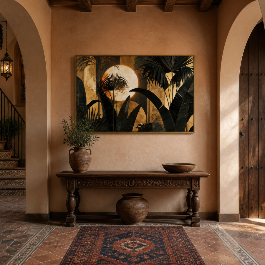 Palm Silhouette Moonrise – Art Deco Wall Art