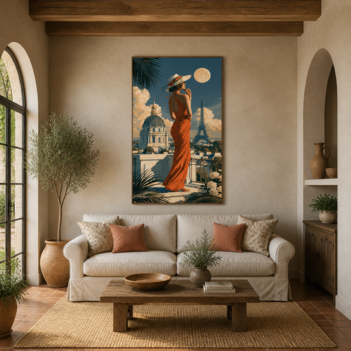 Parisian Balcony at Moonrise wall art print, alternate room view